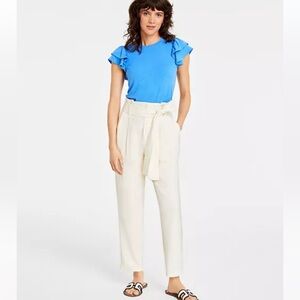 ON 34TH Khaki High Rise Cropped Straight Leg Linen Blend Pant Size 8